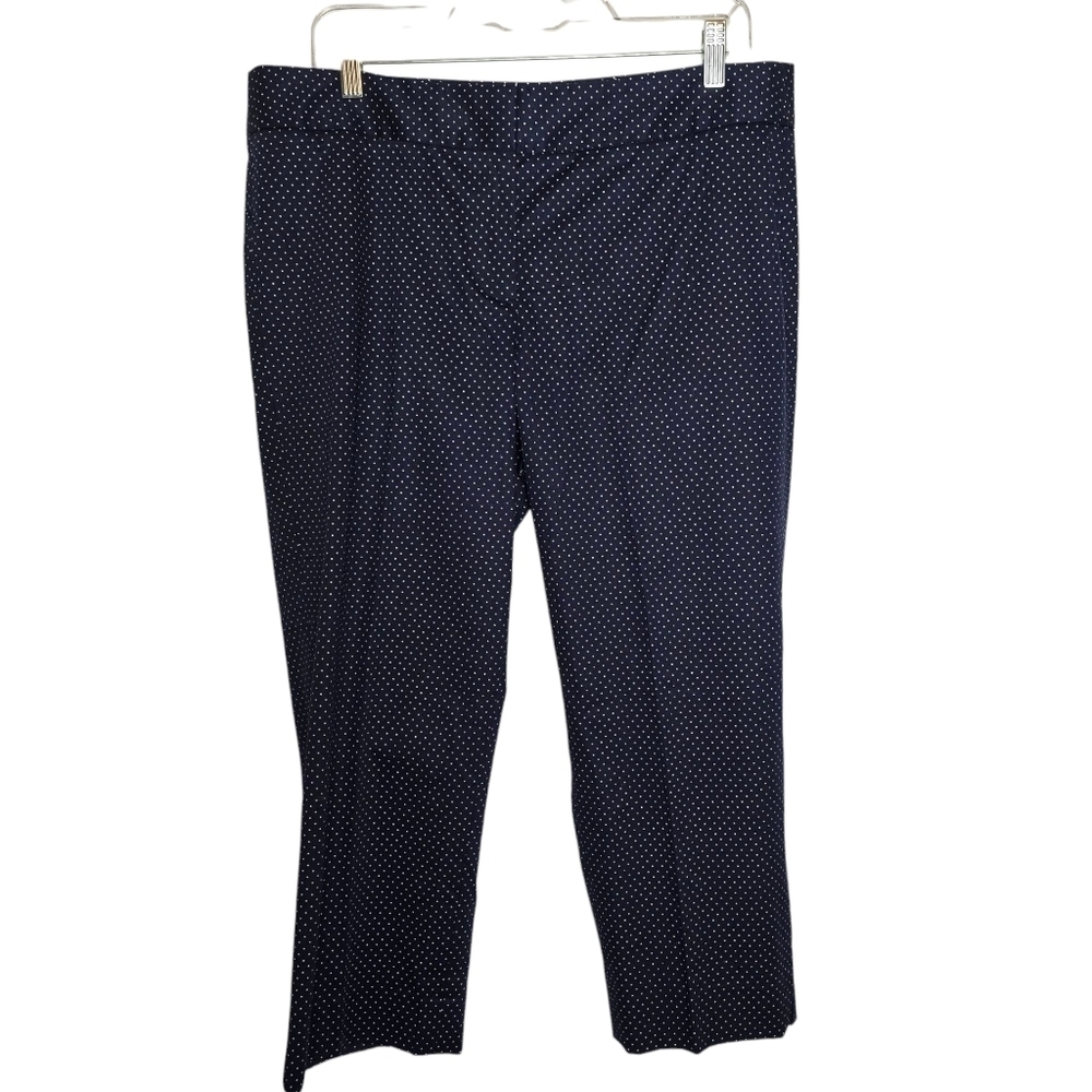 Talbots Women's Petite Navy Polka Dot Straight Leg Cropped Ankle Pant Size 14P